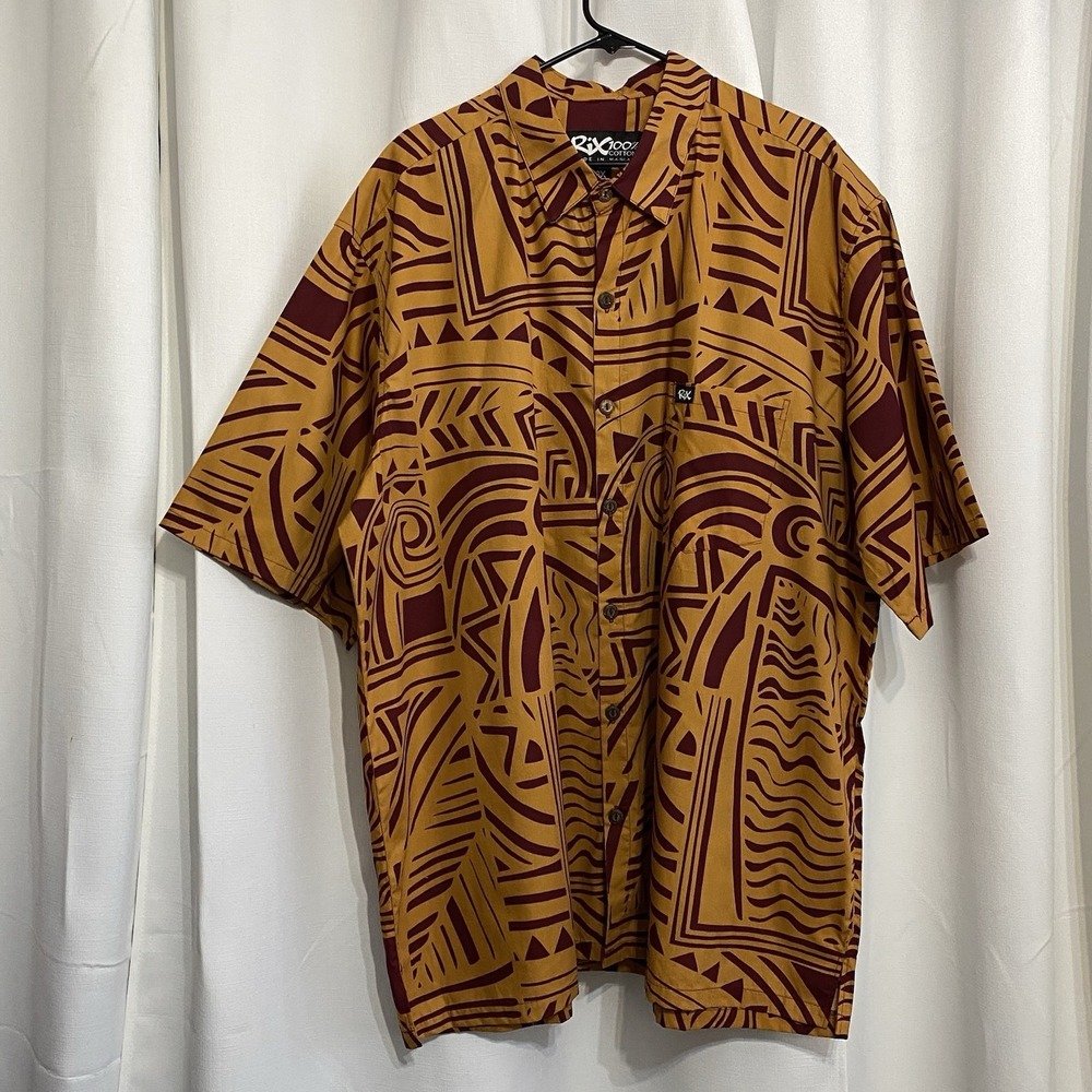 NWT Rix Mens Hawaiian Aloha Shirt 3XL Alii Colors Red Yellow Polynesian Graphic